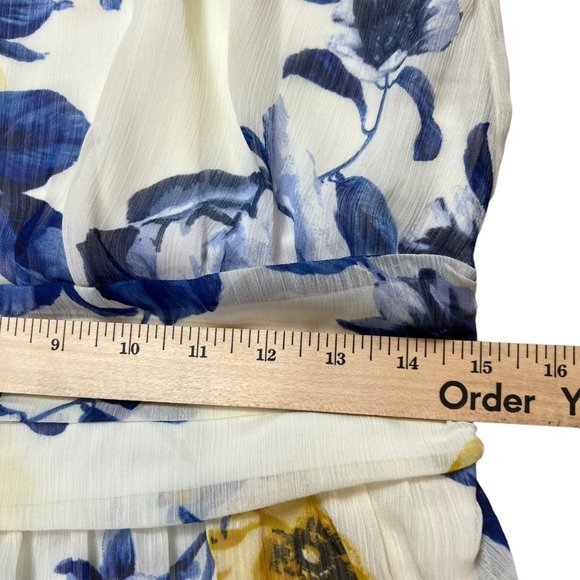 Enfocus Studio Dress Womens 10 Blue Yellow Sleeveless High Neck Floral Fit Flare - Picture 15 of 16